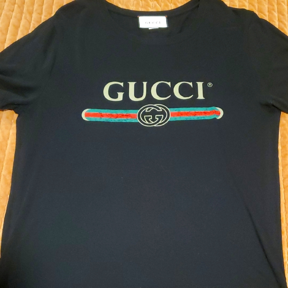 Gucci Black Tee with Red and Green Stripe